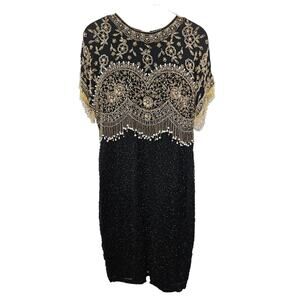 Vintage Black Tie He Ro Beaded Dress Small/Medium Retro Glam Special Occasion